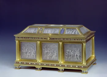 Truhe, die die Geburt Christi, die Anbetung der Heiligen Drei Könige und die Darstellung im Tempel darstellt, 1533